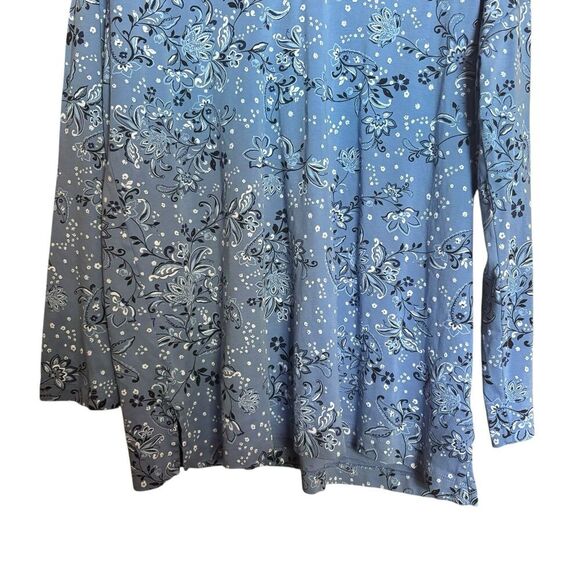 J Jill Simply Supima V Neck Tunic Top Womens Medium Blue Floral Print Blouse - Picture 4 of 8